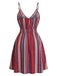 Col en V Bohème Style Rayée Mini Robe Années 1970 2
