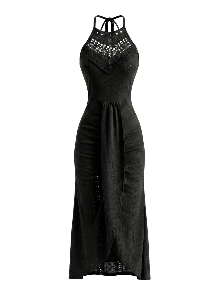 Robe Halter Découpée Crochet Années 60