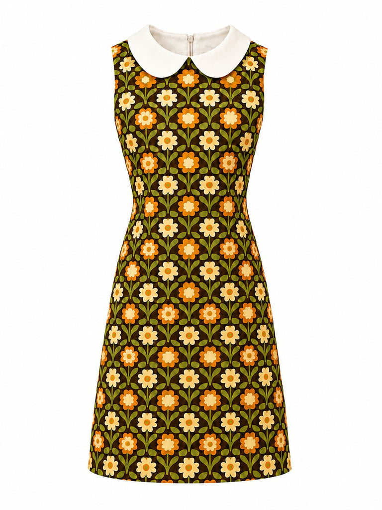 Robe orange col claudine marguerite des années 1960
