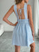 Robe Sans Manches Col V Profond Dos-Nu Rayée Bleue Années 1960