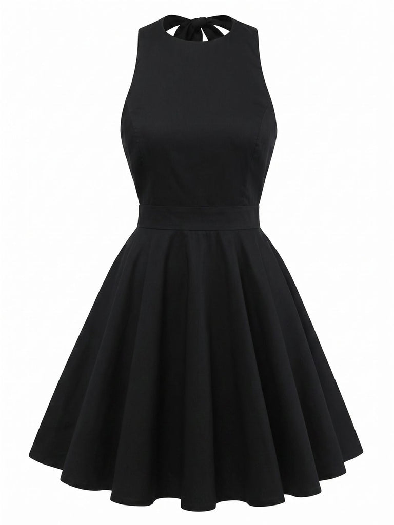 Robe Évasée Dos-Nu Sans Manches Imprimé Floral Années 1960