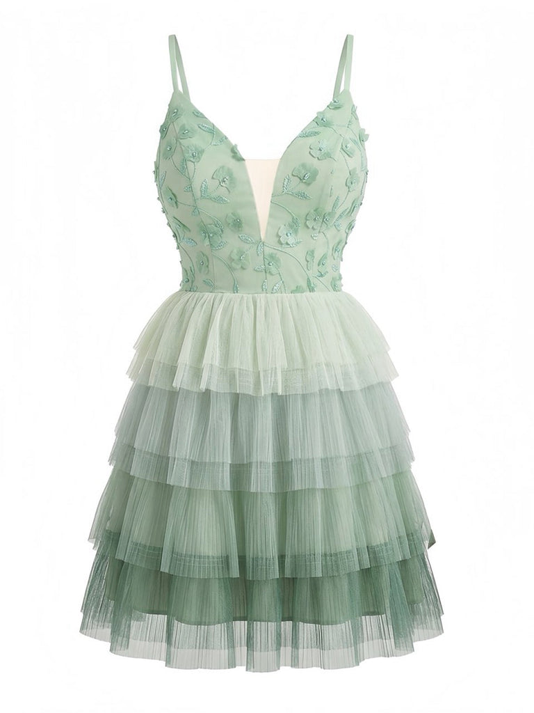 1960s layered tulle cake dress front view with vintage tiered skirt