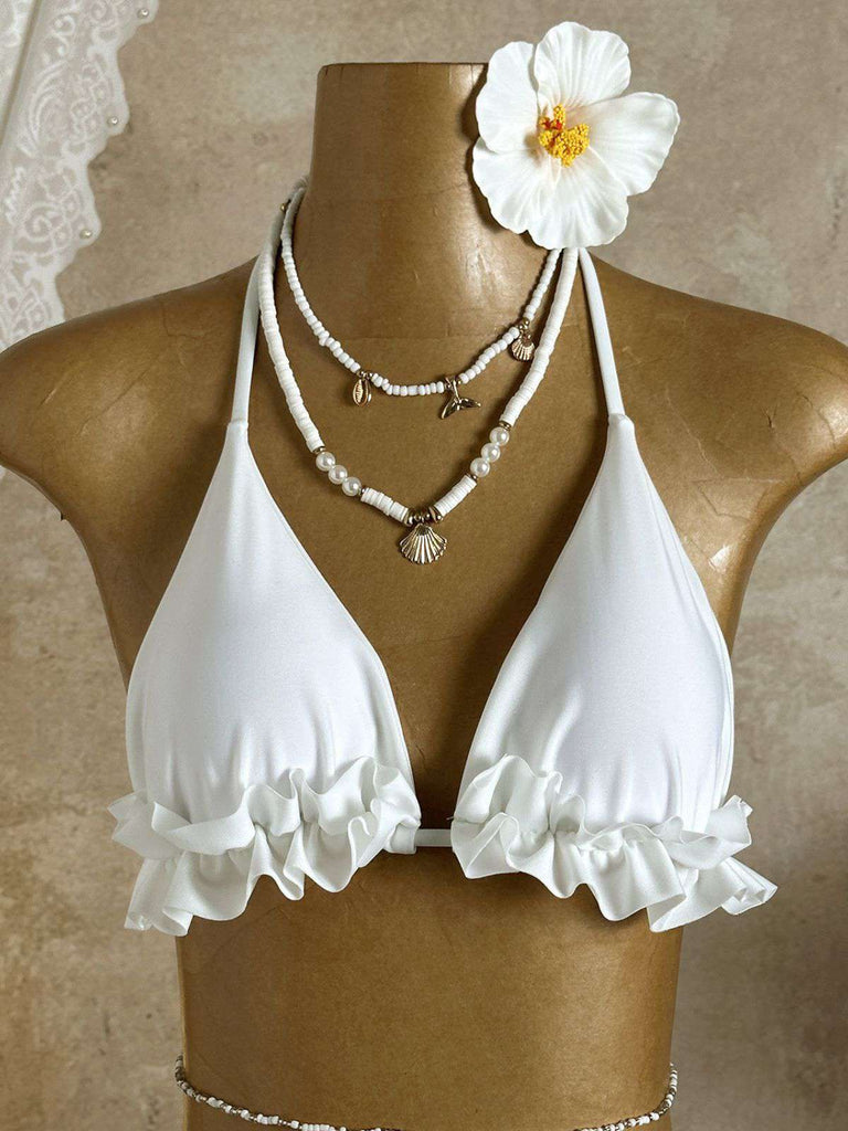 Ensemble bikini col halter et cache-maillot fleurie années 1960
