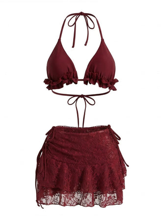 Ensemble bikini col halter et cache-maillot fleurie années 1960