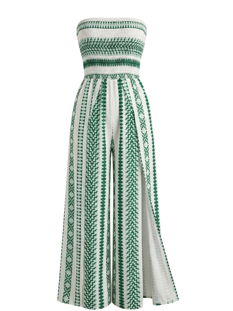 Combinaison Bustier à Rayures Fendue Vert Années 60