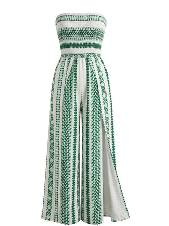 Combinaison Bustier à Rayures Fendue Vert Années 60