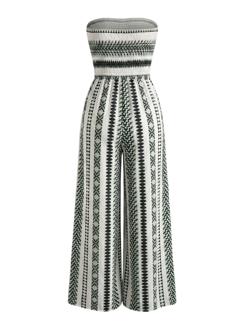 Combinaison Bustier à Rayures Fendue Vert Années 60