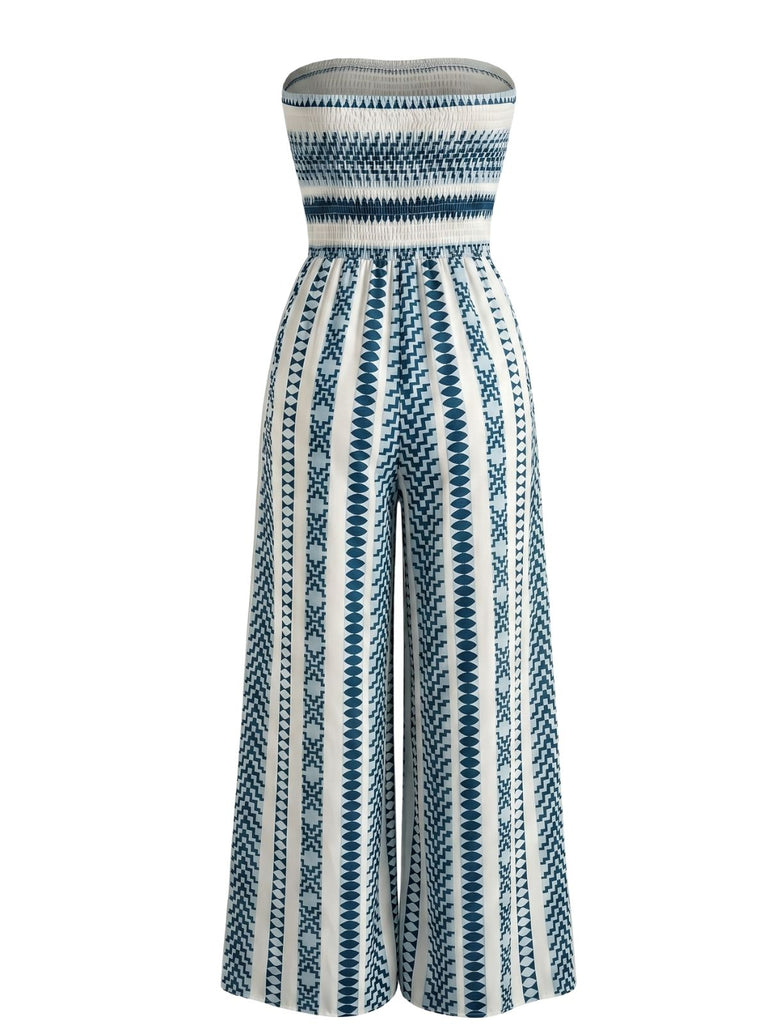 Combinaison Bustier à Rayures Fendue Vert Années 60