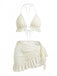 Ensemble 2 Pièces Bikini Dos-Nu Uni en Dentelle & Cache-Maillot à Volants Années 1960