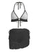 Ensemble 2 Pièces Bikini Dos-Nu Uni en Dentelle & Cache-Maillot à Volants Années 1960