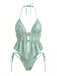 Turquoise 1960s Floral Sequin Halter Tie Bikini Set - vintage fashion, retro style