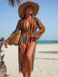 Bikini Lacé à Rayures Verticales et Cache-Maillot Années 60