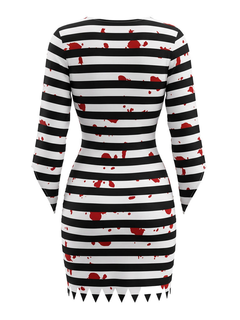 Robe courte Halloween de prisonnier rayée à éclaboussures de sang années 1970 - 3