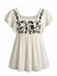 Haut babydoll manches volantées et broderies florales années 70