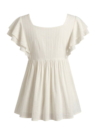 Top Babydoll à Manches Volantées Brodé Floral Années 70