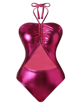 Metallic pink swimsuit on a white background