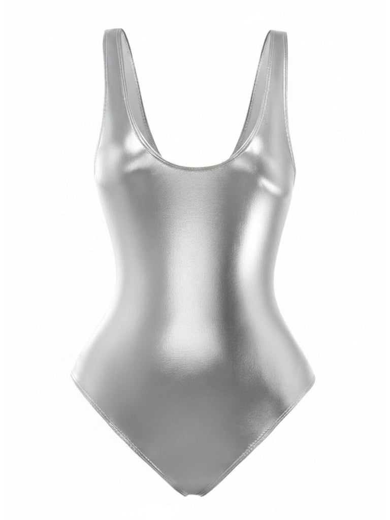 Maillot de Bain Une Pièce Col Arrondi Métallisé Années 70
