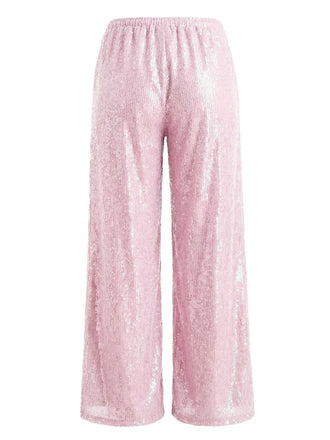Pink sequin pants on a white background