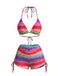 Bikini Dos-Nu Rayé & Short Taille Haute Arc-en-Ciel Années 1980