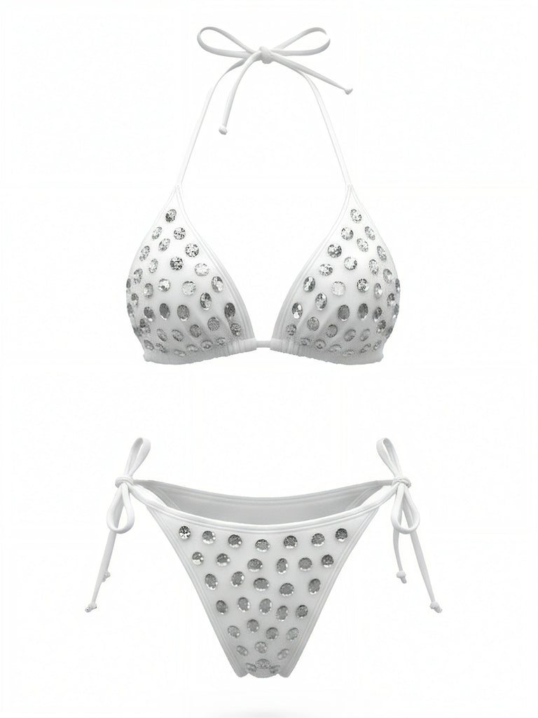 Ensemble Bikini Triangle Halter Strass Années 80