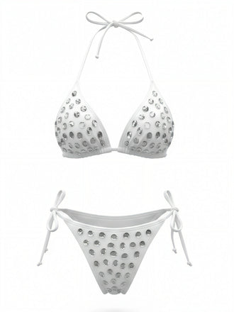 Ensemble Bikini Triangle Halter Strass Années 80