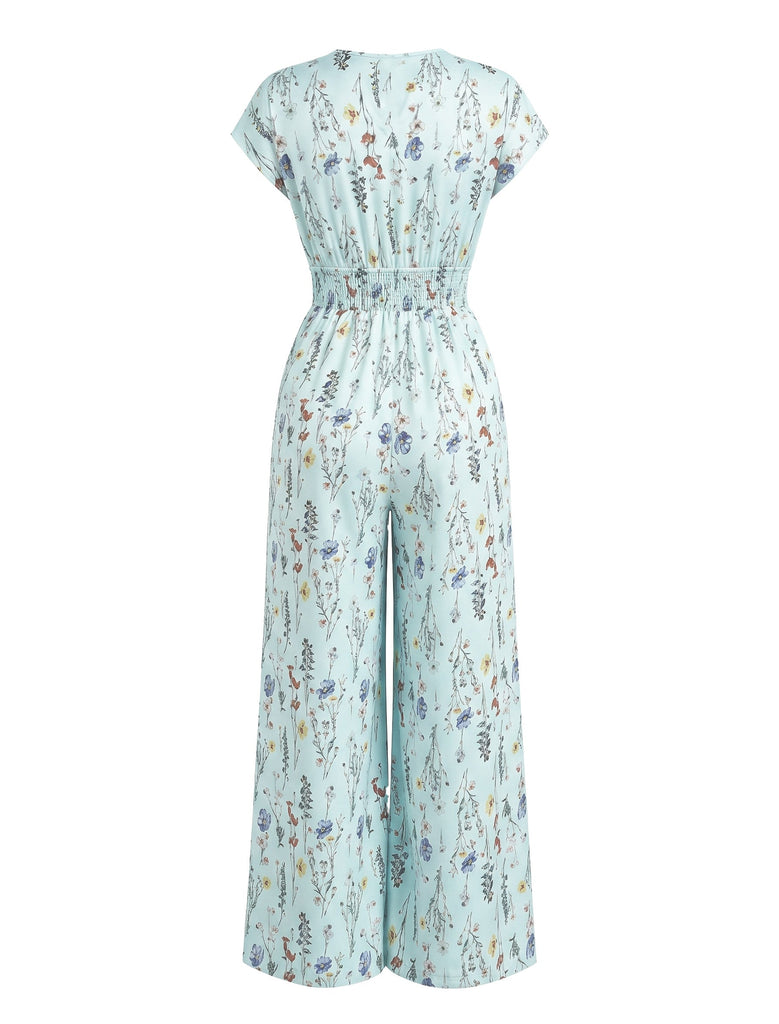 Bohème Florale Col en V Mancherons Jambes Larges Combinaison Années 1970 5