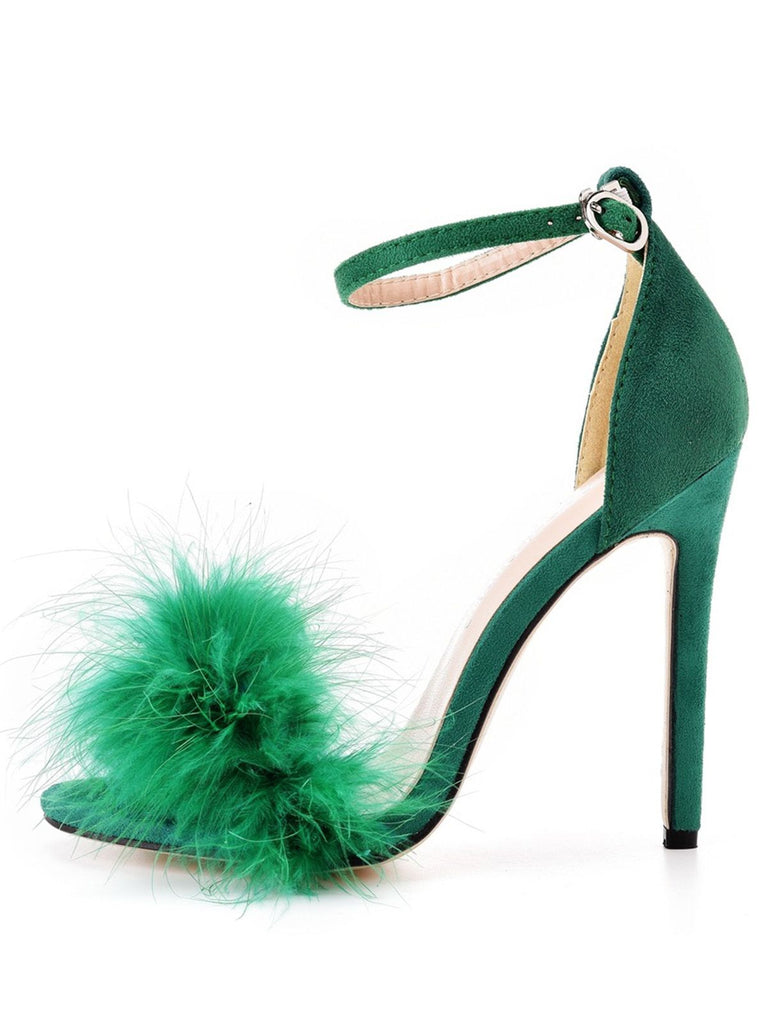 Escarpins à bride en daim et plumes