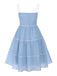 Robe Trapèze Bleu Ciel à Pois et Bretelles Années 1950 Cocktail 3
