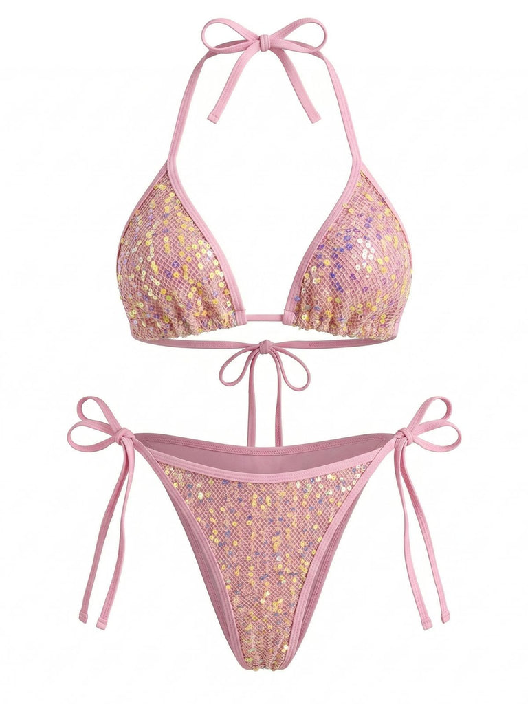 Bikini triangle sequins dos nu noué Y2K 2000s