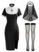 Ensemble robe gothique noire de religieuse à croix avec voile et bas Années 1980 - 1