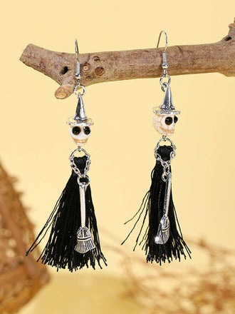 Boucles d'oreilles à pompons en forme de crâne d'Halloween