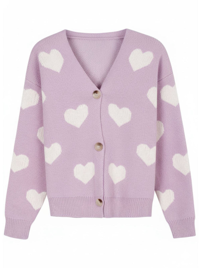 Cardigan en maille à imprimé cœur style Saint-Valentin années 1950