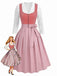 Robe en velours rose décolleté cœur tablier et haut en dentelle années 50