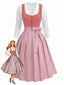 Robe en velours rose décolleté cœur tablier et haut en dentelle années 50
