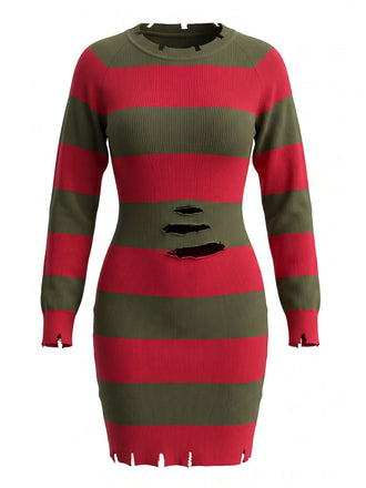 Robe en maille rayée rouge et verte de déguisement Freddy Krueger Années 1970 - 1