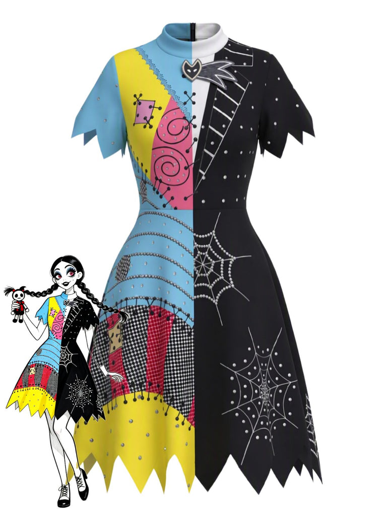 [Prévente] Robe costume Sally à patchwork et toile d’araignée années 1960