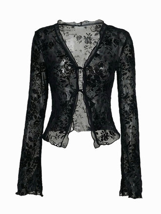 Chemisier noire en dentelle hydrosoluble années 1960