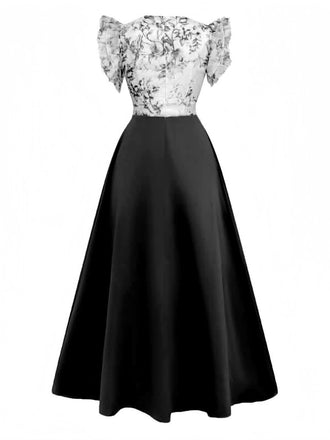 Robe à fleurs et manches volantées à col V années 1930