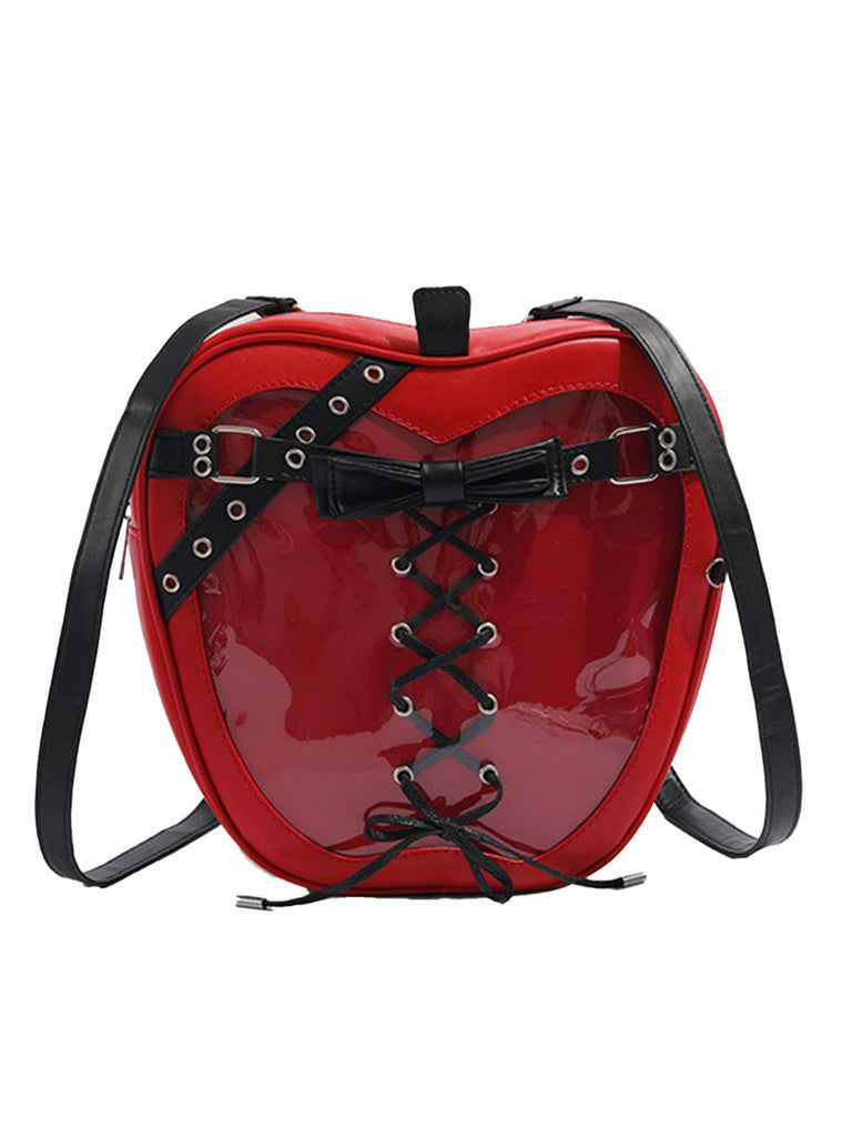 Sac bandoulière en cuir avec nœud style corset et pomme gothique