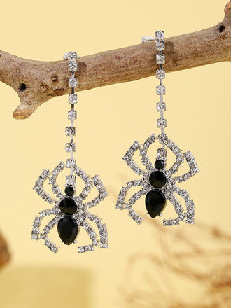 Boucles d'oreilles pendantes en argent avec strass et araignée pour Halloween