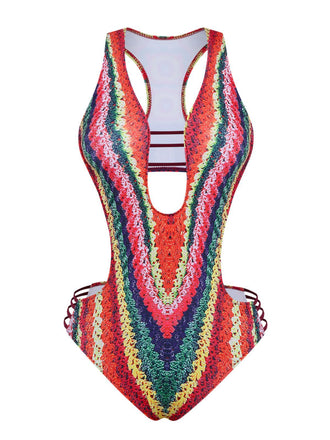 Maillot De Bain Arc-En-Ciel Découpes Bretelles Crochet Faux Années 1960