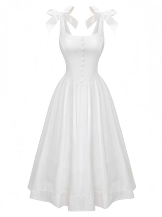 Robe blanche à lacets et boutons 1940s