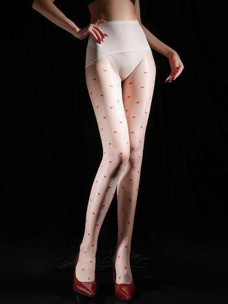 Collants taille haute à pois cœur vintage