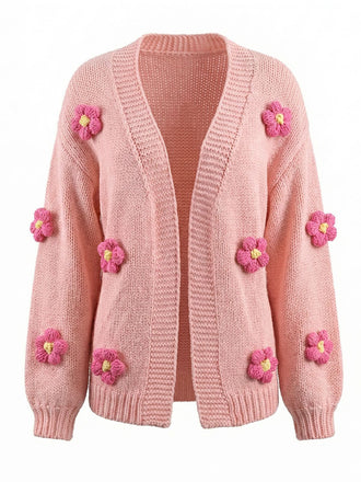 Gilet en maille manches longues motif marguerite 3D années 1930