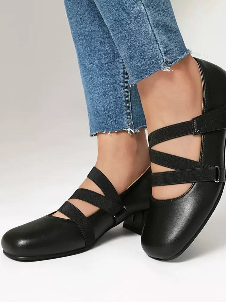 Chaussures à talons épais en cuir élastique inspirées du ballet