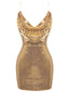 Robe de soirée courte à paillettes dorées années 1970