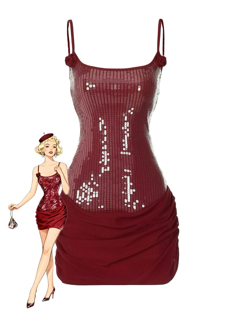 Robe courte patchwork à sequins unis années 1980