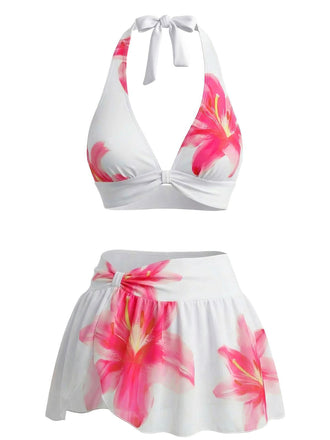 Maillot de bain filet wrap fleurs lys blanc 1930s