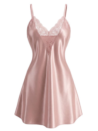 Chemise De Nuit Dentelle Col V Uni Bretelles Fin Année 1960