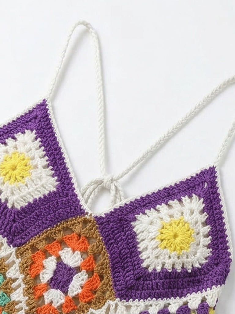 Robe paréo crochet main imprimé irrégulier bohème 1980s